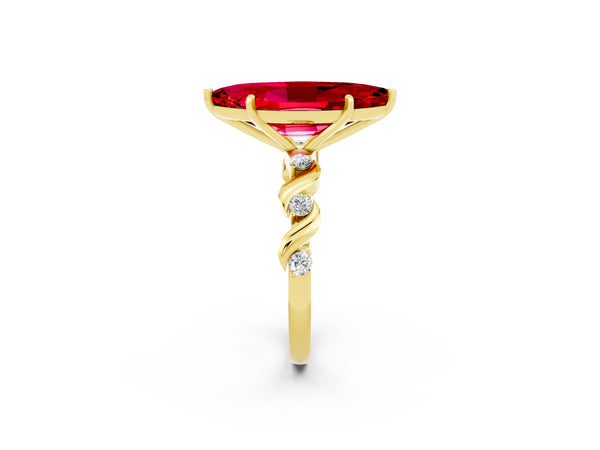 Yellow gold Marquise Cut Ruby Solitaire Twisted Band with Round  Accents and Prong Setting