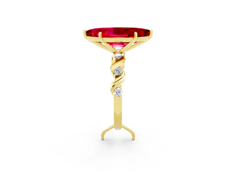 Yellow gold Marquise Cut Ruby Solitaire Twisted Band with Round  Accents and Prong Setting_14