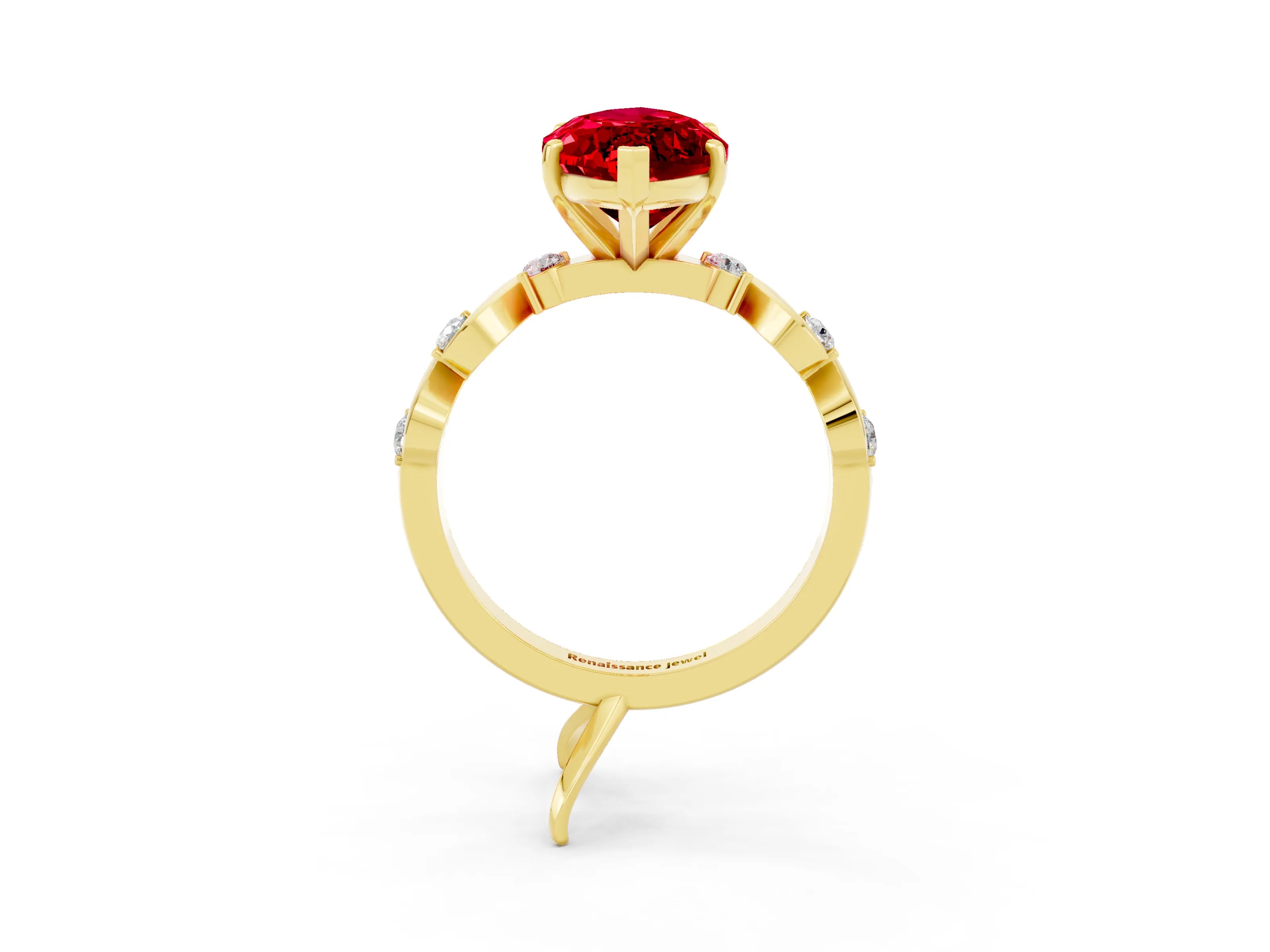 Yellow gold Marquise Cut Ruby Solitaire Twisted Band with Round  Accents and Prong Setting_15