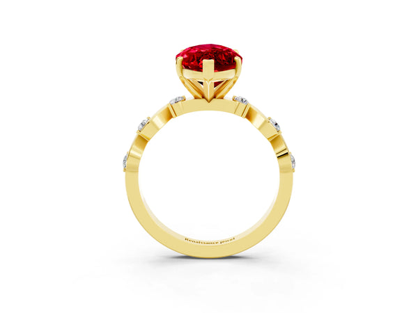 Yellow gold Marquise Cut Ruby Solitaire Twisted Band with Round  Accents and Prong Setting