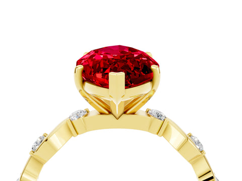 Yellow gold Marquise Cut Ruby Solitaire Twisted Band with Round  Accents and Prong Setting_16