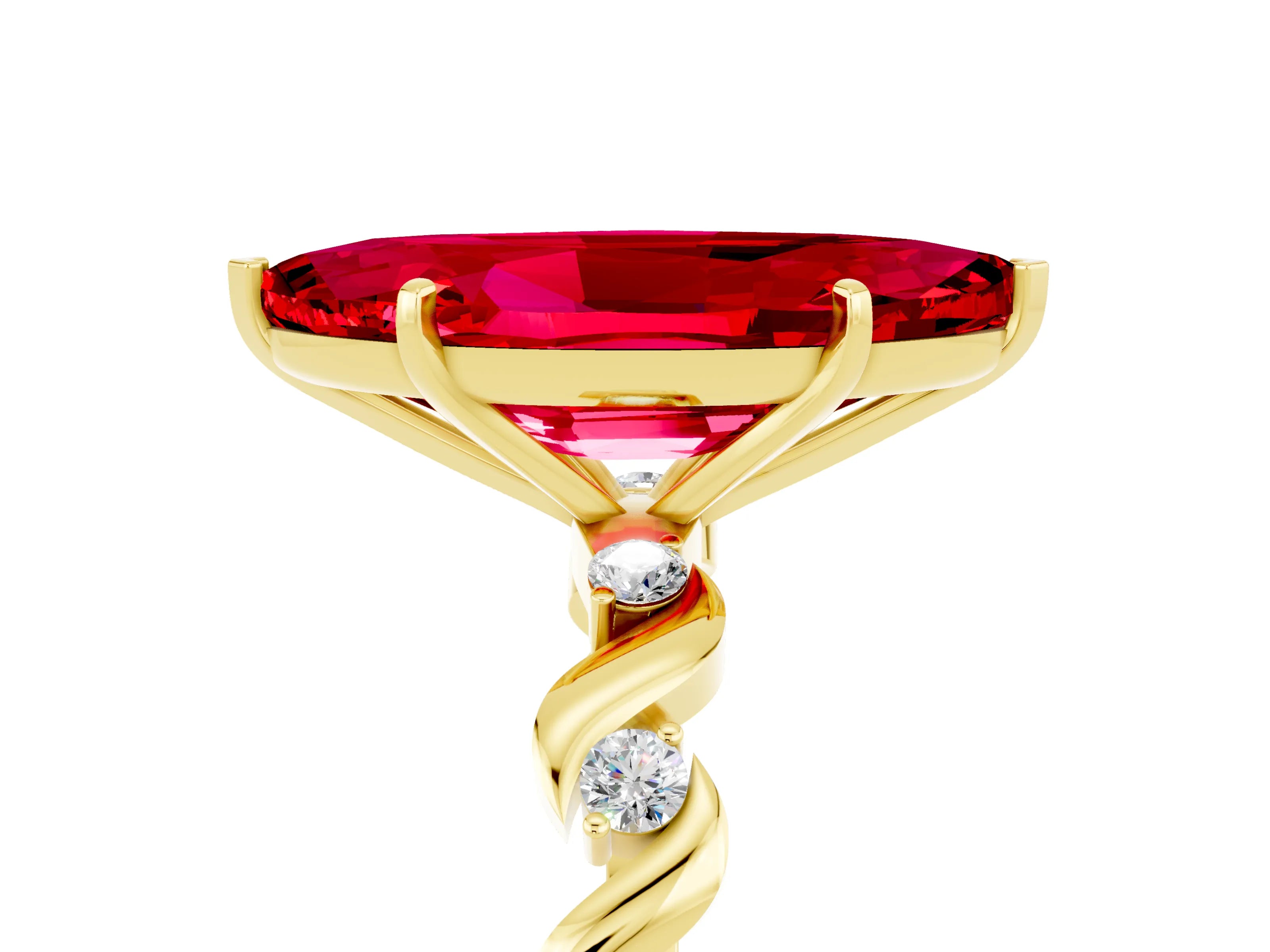 Yellow gold Marquise Cut Ruby Solitaire Twisted Band with Round  Accents and Prong Setting_17