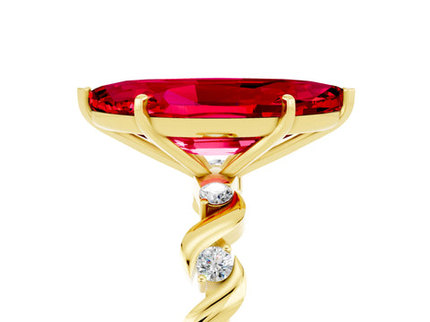 Yellow gold Marquise Cut Ruby Solitaire Twisted Band with Round  Accents and Prong Setting_17