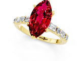 Yellow gold Marquise Cut Ruby Solitaire with Side Baguettes and Channel Set Band_1