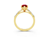 Yellow gold Marquise Cut Ruby Solitaire with Side Baguettes and Channel Set Band_3