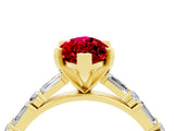 Yellow gold Marquise Cut Ruby Solitaire with Side Baguettes and Channel Set Band_4