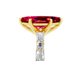 Yellow gold Marquise Cut Ruby Solitaire with Side Baguettes and Channel Set Band_5