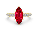 Yellow gold Marquise Cut Ruby Solitaire with Side Stones, Pave Band, Four-Prong Setting_36