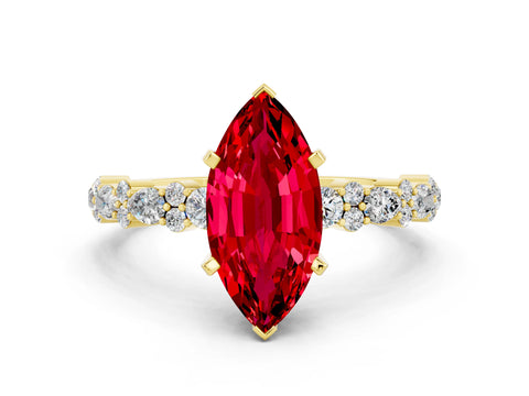 Yellow gold Marquise Cut Ruby Solitaire with Side Stones, Pave Band, Four-Prong Setting_36