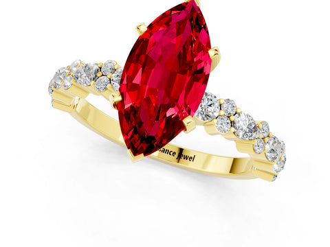 Yellow gold Marquise Cut Ruby Solitaire with Side Stones, Pave Band, Four-Prong Setting_37