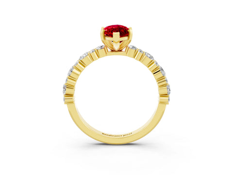Yellow gold Marquise Cut Ruby Solitaire with Side Stones, Pave Band, Four-Prong Setting_39