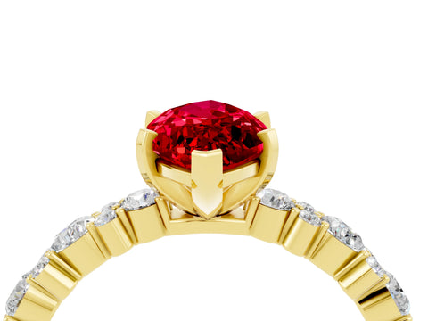 Yellow gold Marquise Cut Ruby Solitaire with Side Stones, Pave Band, Four-Prong Setting_40