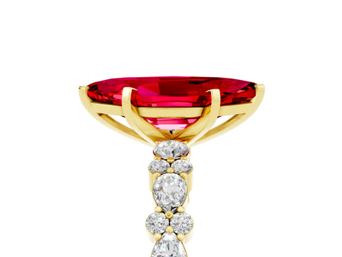 Yellow gold Marquise Cut Ruby Solitaire with Side Stones, Pave Band, Four-Prong Setting_41