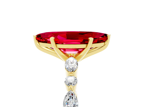 Yellow gold Marquise Cut Ruby Solitaire with Side Stones on a Pavé Band and Four-Prong Setting_5