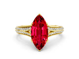 Yellow gold Marquise Cut Ruby Split Shank Engagement Ring with Pavé Band