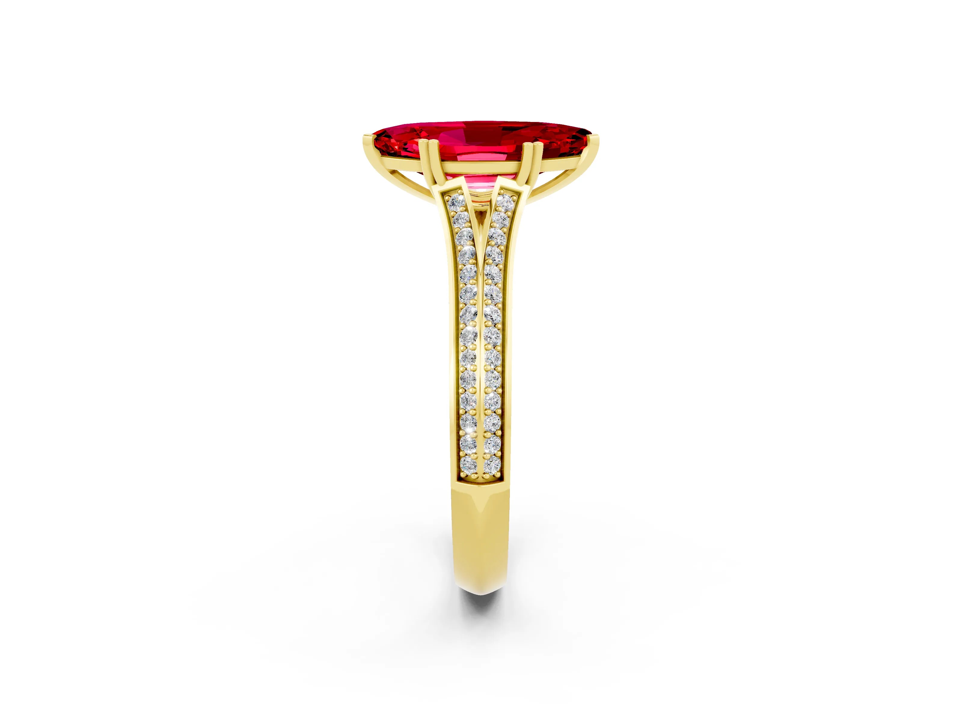 Yellow gold Marquise Cut Ruby Split Shank Engagement Ring with Pavé Band_2
