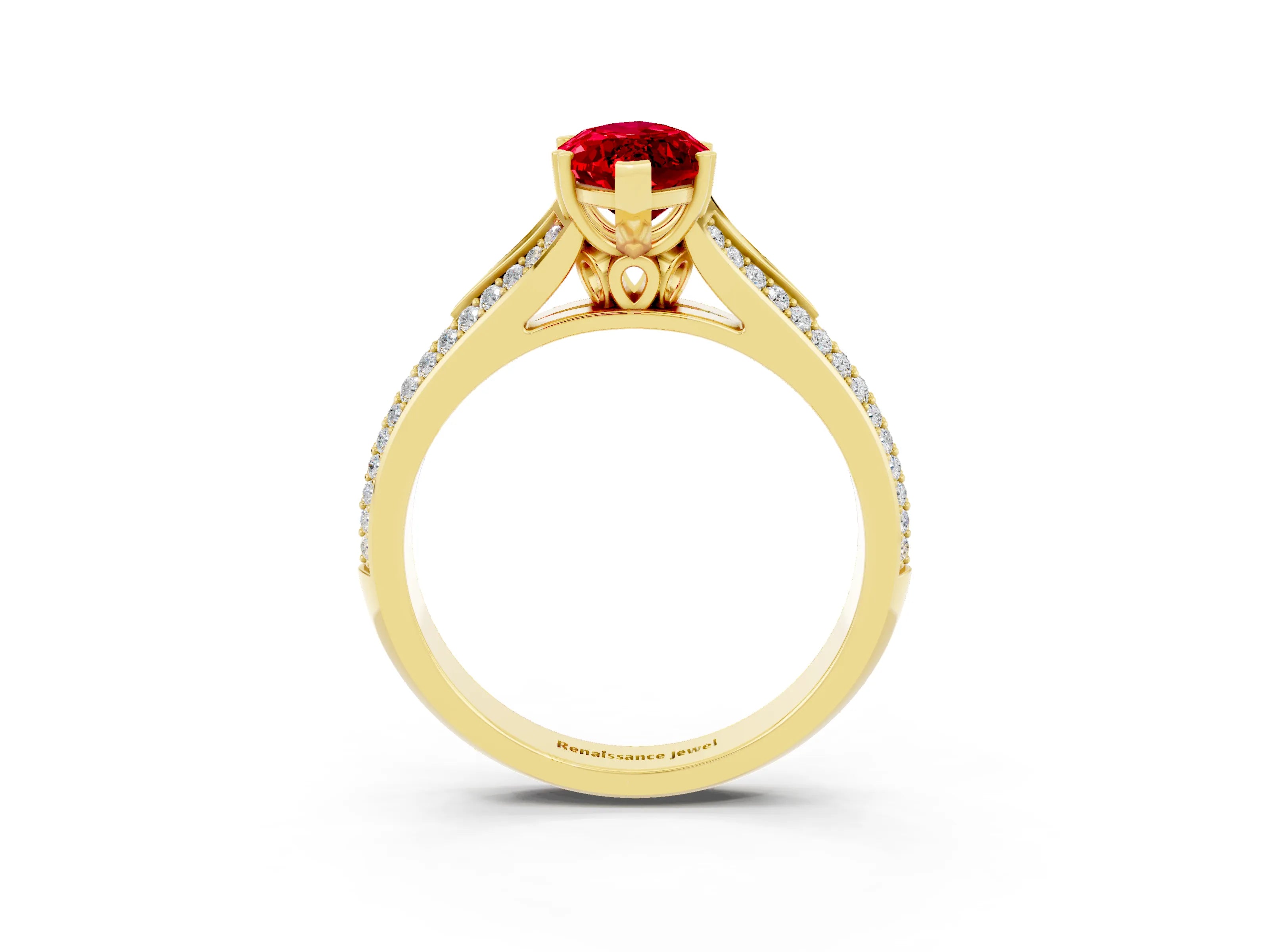Yellow gold Marquise Cut Ruby Split Shank Engagement Ring with Pavé Band_3