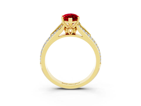 Yellow gold Marquise Cut Ruby Split Shank Engagement Ring with Pavé Band_3