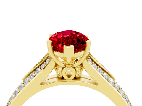 Yellow gold Marquise Cut Ruby Split Shank Engagement Ring with Pavé Band_4