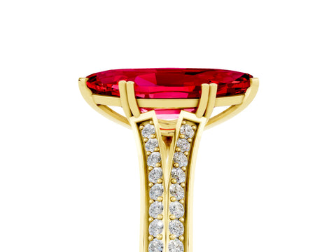 Yellow gold Marquise Cut Ruby Split Shank Engagement Ring with Pavé Band_5