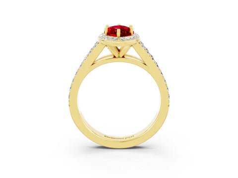 Yellow gold Marquise Cut Ruby Split Shank Halo Ring with Four-Prong Setting_15