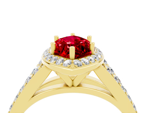 Yellow gold Marquise Cut Ruby Split Shank Halo Ring with Four-Prong Setting_16