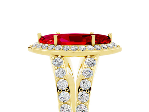 Yellow gold Marquise Cut Ruby Split Shank Halo Ring with Four-Prong Setting_17