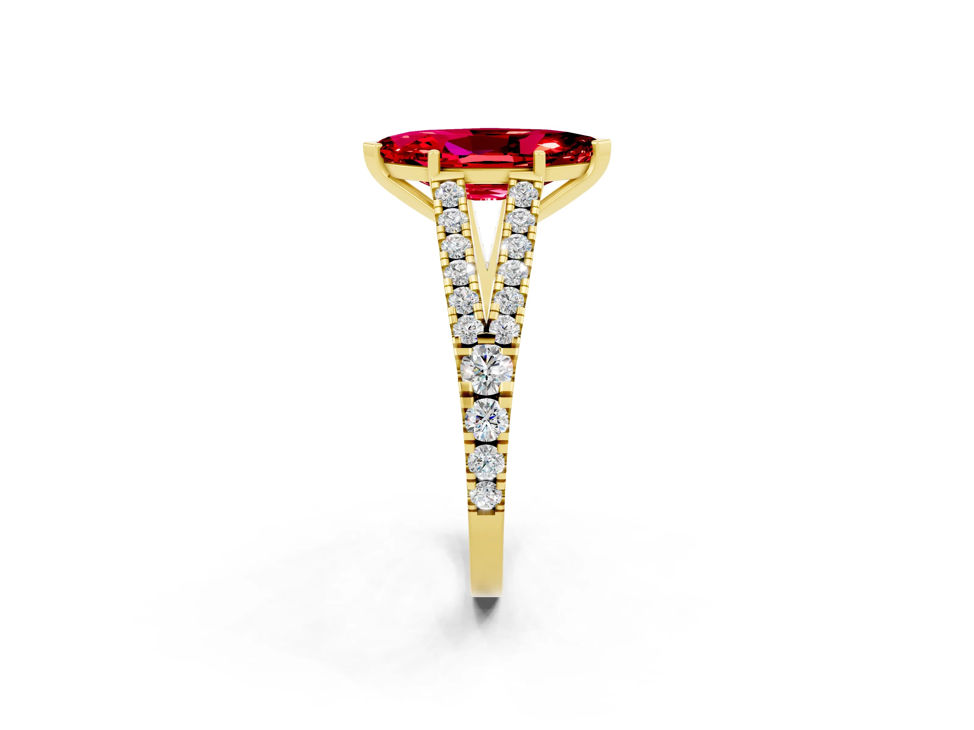 Yellow gold Marquise Cut Ruby Split Shank Pavé Engagement Ring with Four-Prong Setting_14