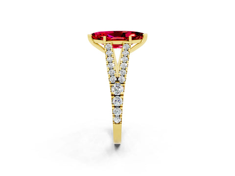 Yellow gold Marquise Cut Ruby Split Shank Pavé Engagement Ring with Four-Prong Setting_14