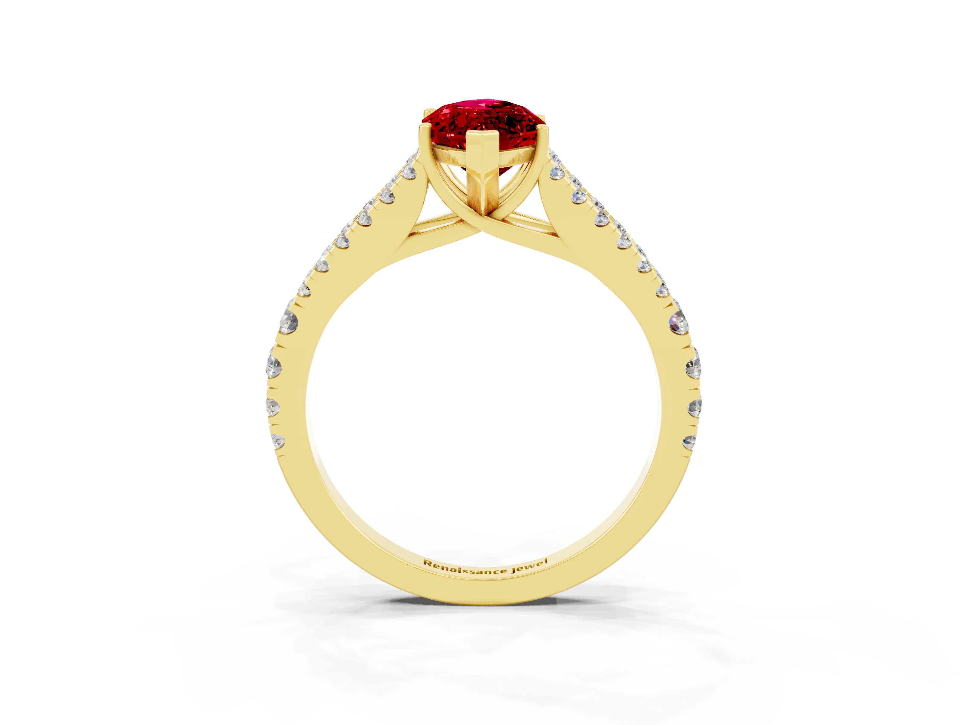 Yellow gold Marquise Cut Ruby Split Shank Pavé Engagement Ring with Four-Prong Setting_15