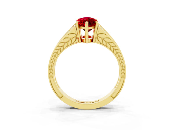 Yellow gold Marquise Cut Ruby Split Shank Ring with Pavé Band and Four-Prong Setting