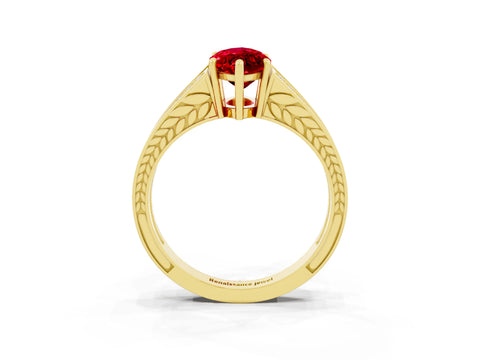 Yellow gold Marquise Cut Ruby Split Shank Ring with Pavé Band and Four-Prong Setting_3
