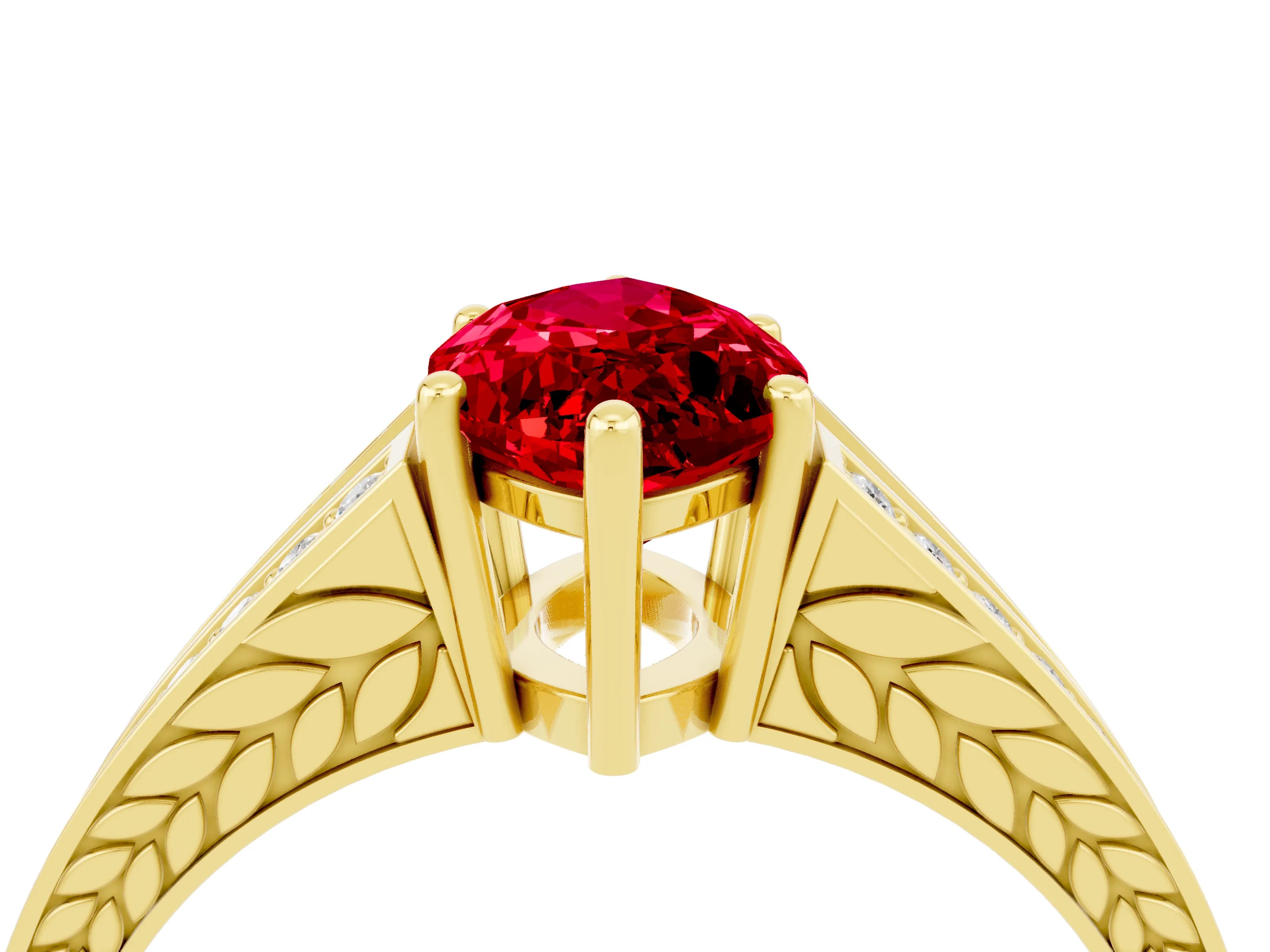 Yellow gold Marquise Cut Ruby Split Shank Ring with Pavé Band and Four-Prong Setting_4