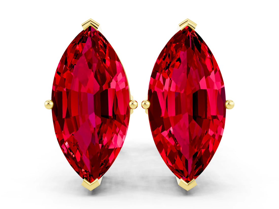 Yellow gold Marquise Cut Ruby Stud Earrings_12