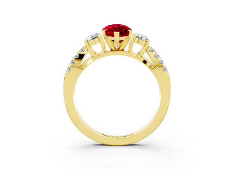 Yellow gold Marquise Cut Ruby Three-Stone Ring with Pavé Split Shank and Four-Prong Setting_15
