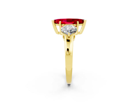 Yellow gold Marquise Cut Ruby Three-Stone Ring with Prong Setting and Classic Band_2