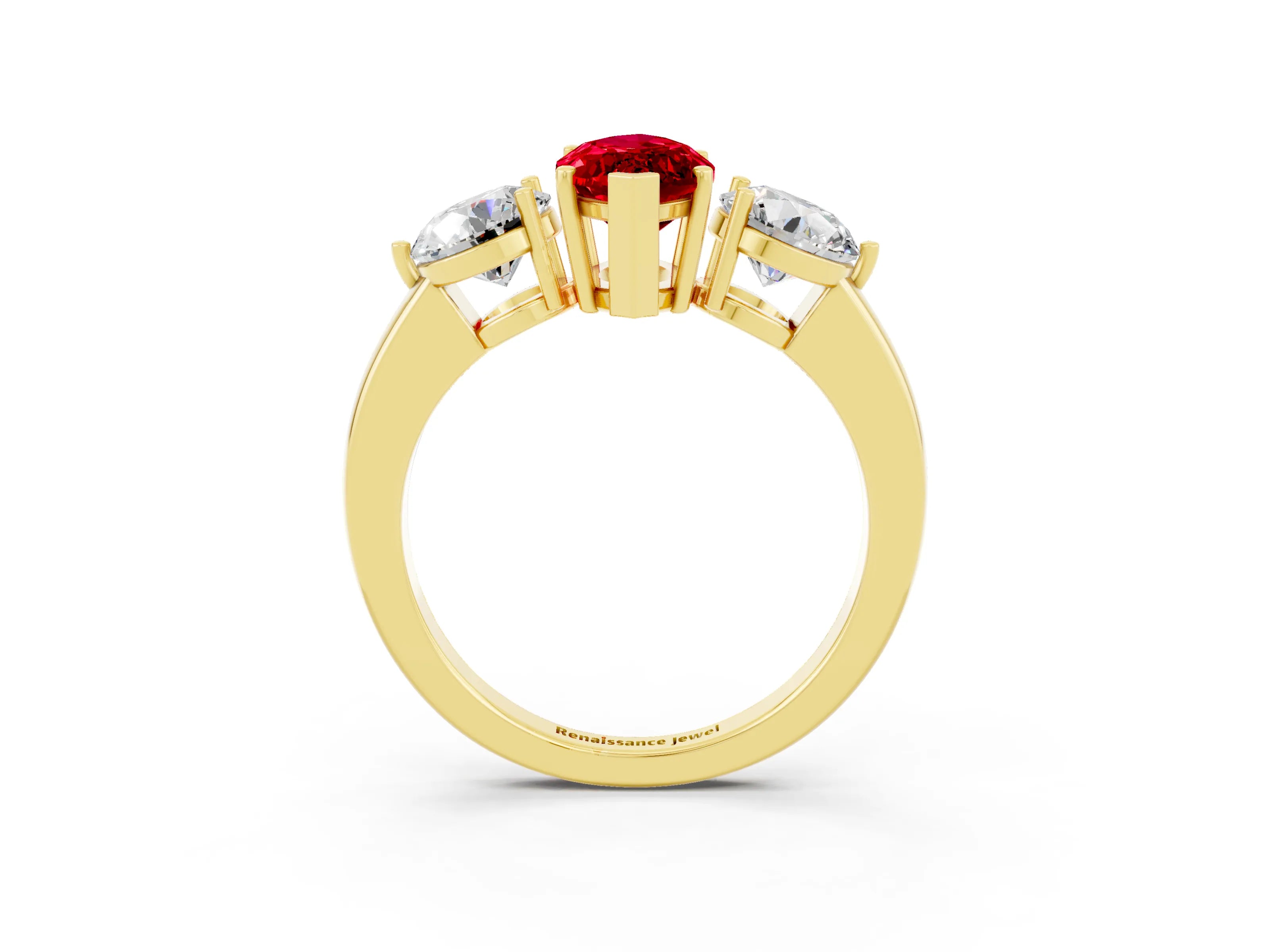 Yellow gold Marquise Cut Ruby Three-Stone Ring with Prong Setting and Classic Band_3
