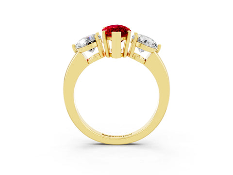 Yellow gold Marquise Cut Ruby Three-Stone Ring with Prong Setting and Classic Band_3