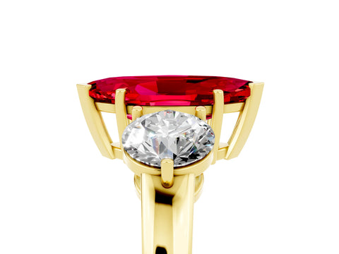 Yellow gold Marquise Cut Ruby Three-Stone Ring with Prong Setting and Classic Band_5
