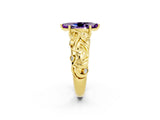 Yellow gold Marquise Cut Solitaire Amethyst Leaf-Inspired Vine Band Ring with Prong Setting_2
