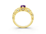 Yellow gold Marquise Cut Solitaire Amethyst Leaf-Inspired Vine Band Ring with Prong Setting_3