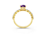 Yellow gold Marquise Cut Solitaire Amethyst Ring with Pave Band and Four-Prong Setting_3