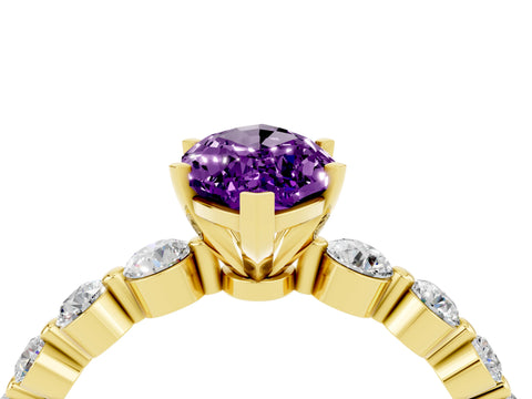 Yellow gold Marquise Cut Solitaire Amethyst Ring with Pave Band and Four-Prong Setting_4
