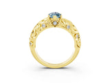 Yellow gold Marquise Cut Solitaire Aquamarine Leaf-Inspired Vine Band Ring with Prong Setting_3