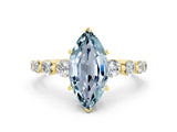 Yellow gold Marquise Cut Solitaire Aquamarine Ring with Pave Band and Four-Prong Setting