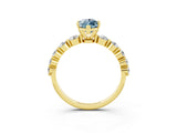 Yellow gold Marquise Cut Solitaire Aquamarine Ring with Pave Band and Four-Prong Setting_3