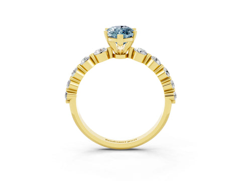 Yellow gold Marquise Cut Solitaire Aquamarine Ring with Pave Band and Four-Prong Setting_3