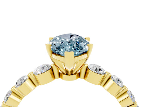 Yellow gold Marquise Cut Solitaire Aquamarine Ring with Pave Band and Four-Prong Setting_4
