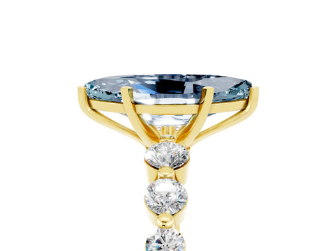 Yellow gold Marquise Cut Solitaire Aquamarine Ring with Pave Band and Four-Prong Setting_5