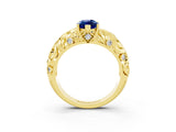Yellow gold Marquise Cut Solitaire Blue Sapphire Leaf-Inspired Vine Band Ring with Prong Setting_3